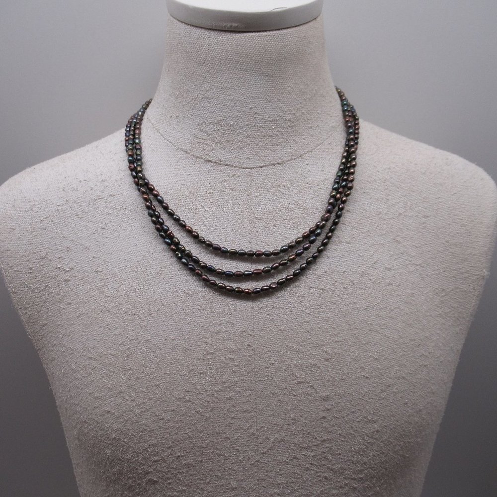 Vintage Sterling Box Clasp Black Pearl Necklace